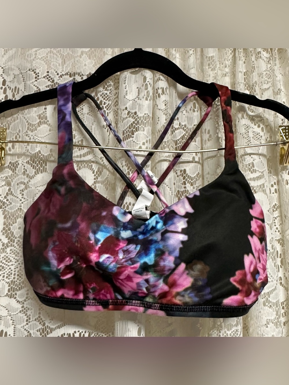 lululemon athletica Black Multi Floral Strappy Sports Bra